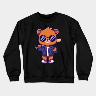 Cute Bear With Baseball Bat Cartoon Crewneck Sweatshirt